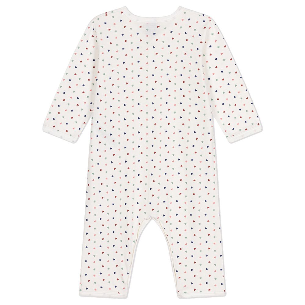 Petit Bateau - Baby's Heart Print Footless Cotton Sleepsuit - White