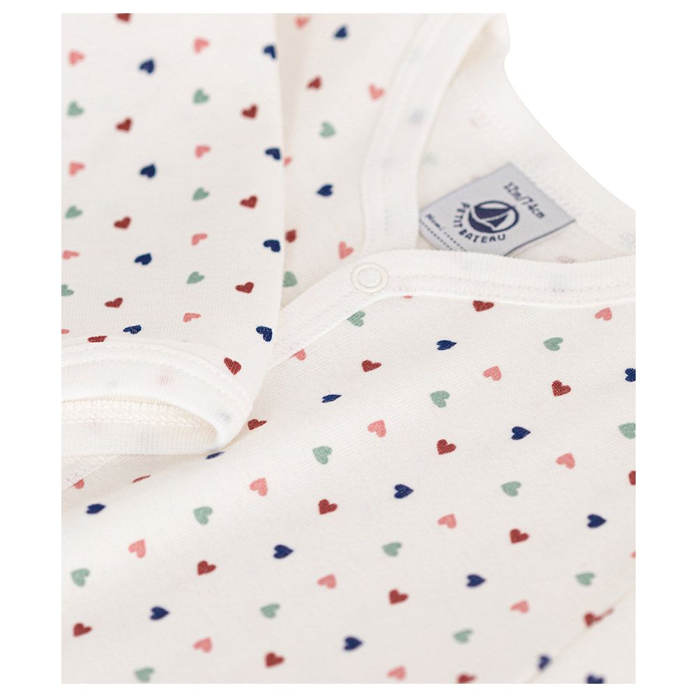 Petit Bateau - Baby's Heart Print Footless Cotton Sleepsuit - White