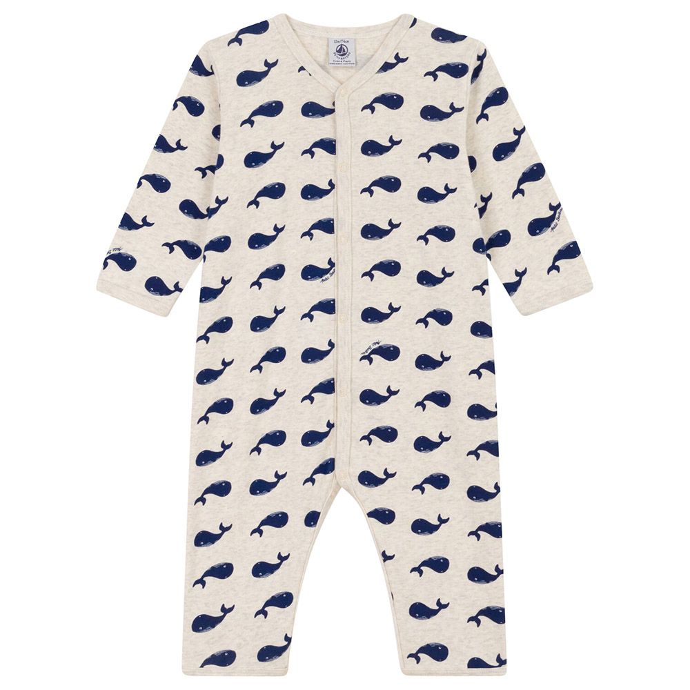 Petit Bateau - Navy Whale Patterned Footless Cotton Pyjama Set