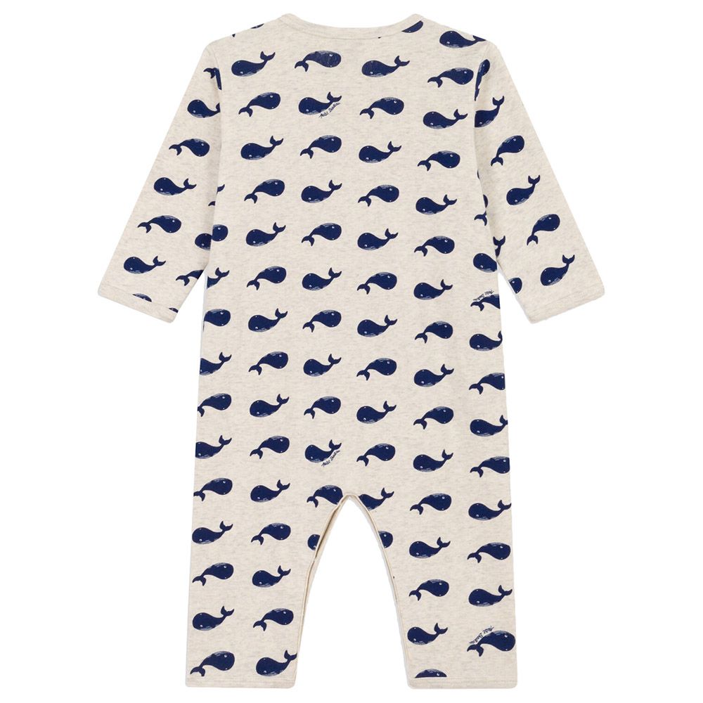 Petit Bateau - Navy Whale Patterned Footless Cotton Pyjama Set