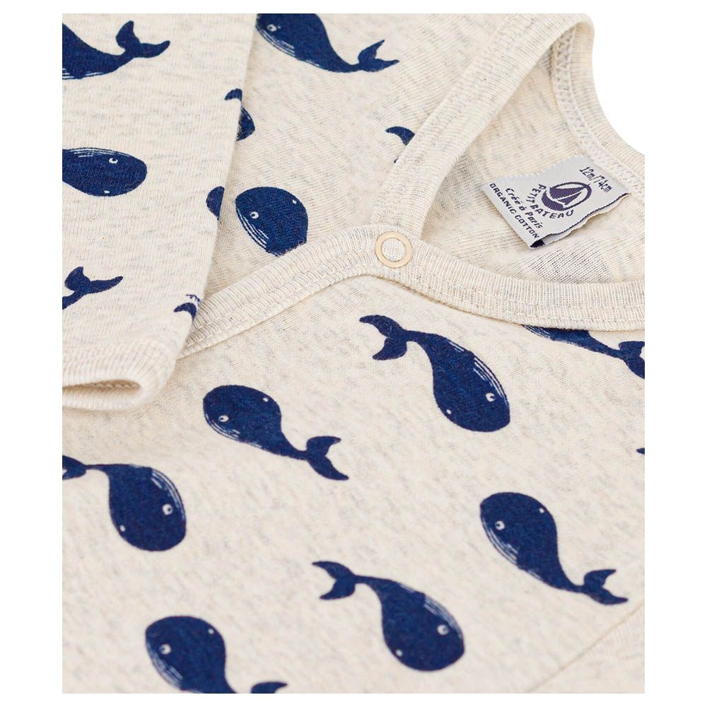 Petit Bateau - Navy Whale Patterned Footless Cotton Pyjama Set