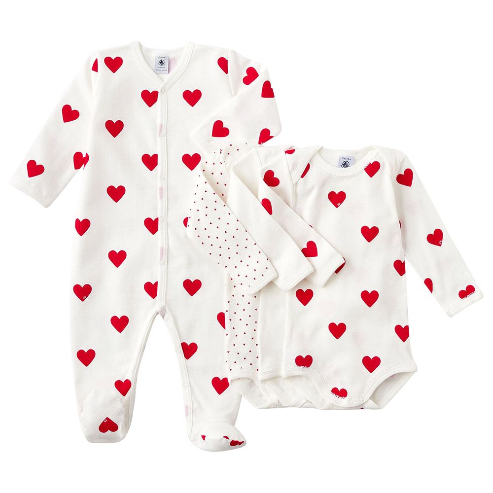 Petit Bateau - 4pc-Set - Baby's Heart Patterned Gift Set