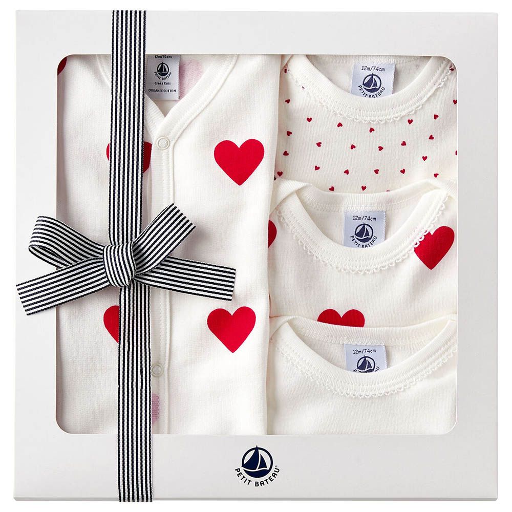 Petit Bateau - 4pc-Set - Baby's Heart Patterned Gift Set