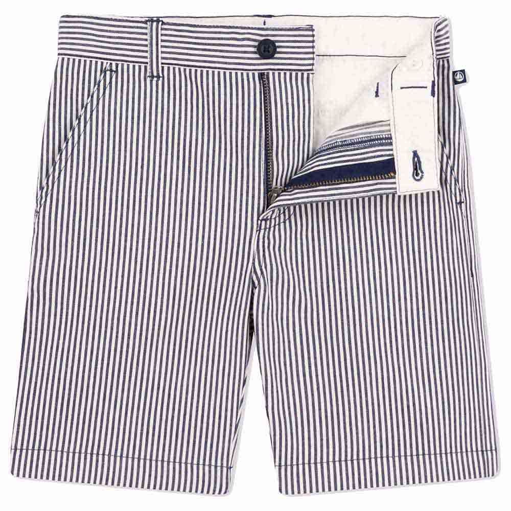 Petit Bateau - Boy's Stripy Cotton Bermuda Shorts - Blue/White