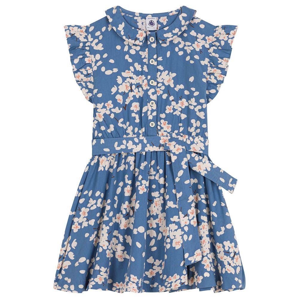 Petit Bateau - Girl's Sleeveless Printed Poplin Dress - Blue