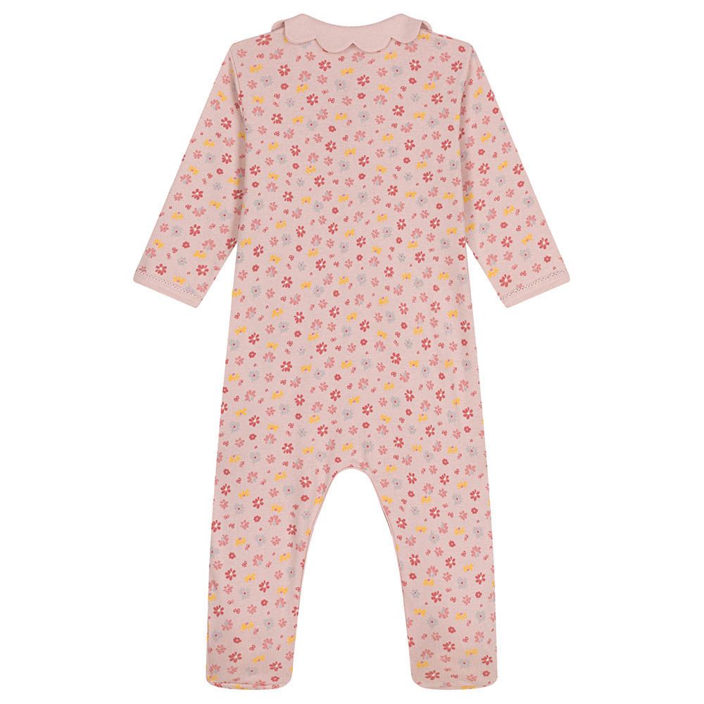 Petit Bateau - Baby's Floral Print Cotton Sleepsuit - Pink