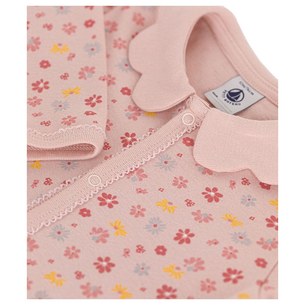 Petit Bateau - Baby's Floral Print Cotton Sleepsuit - Pink