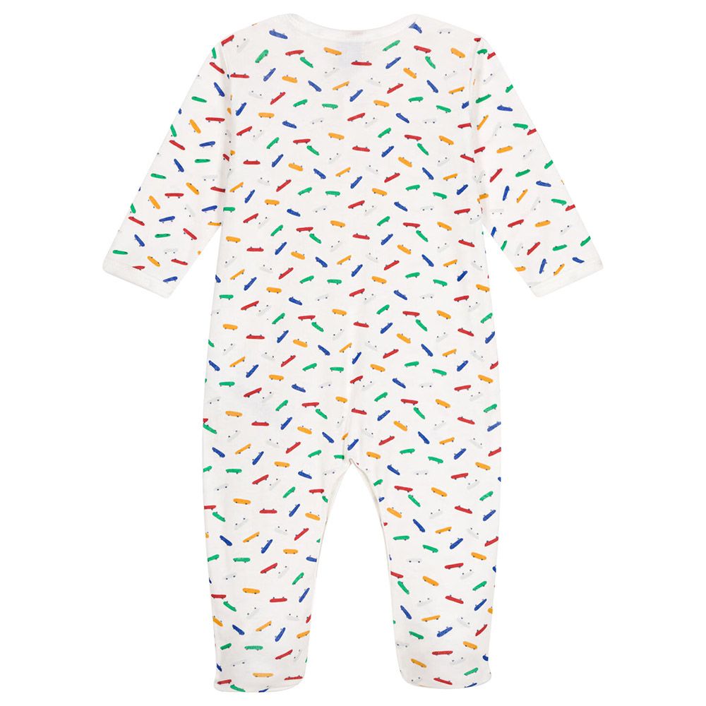 Petit Bateau - Baby's Skateboard Print Cotton Sleepsuit - White