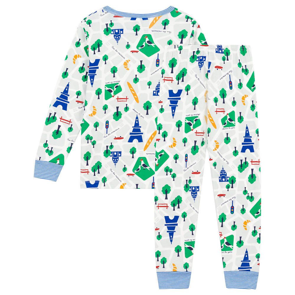 Petit Bateau - 2pc-Set - Boy's Paris Print Cotton Pyjama Set - White