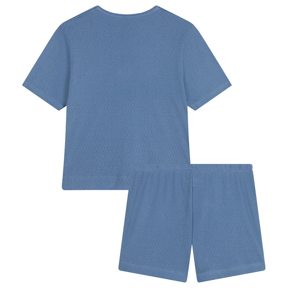 Petit Bateau - Women's Openwork Cotton Pyjama Shorts And Shirt Set - Blue