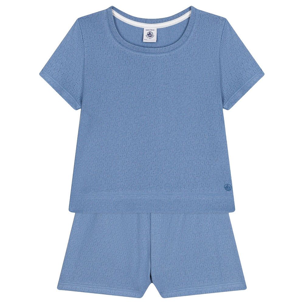 Petit Bateau - 2pc-Set - Boy's Openwork Cotton Pyjama Set - Blue