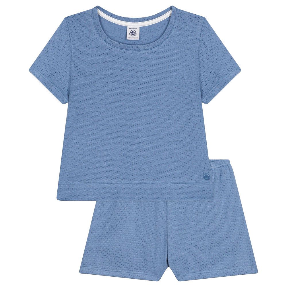 Petit Bateau - 2pc-Set - Boy's Openwork Cotton Pyjama Set - Blue