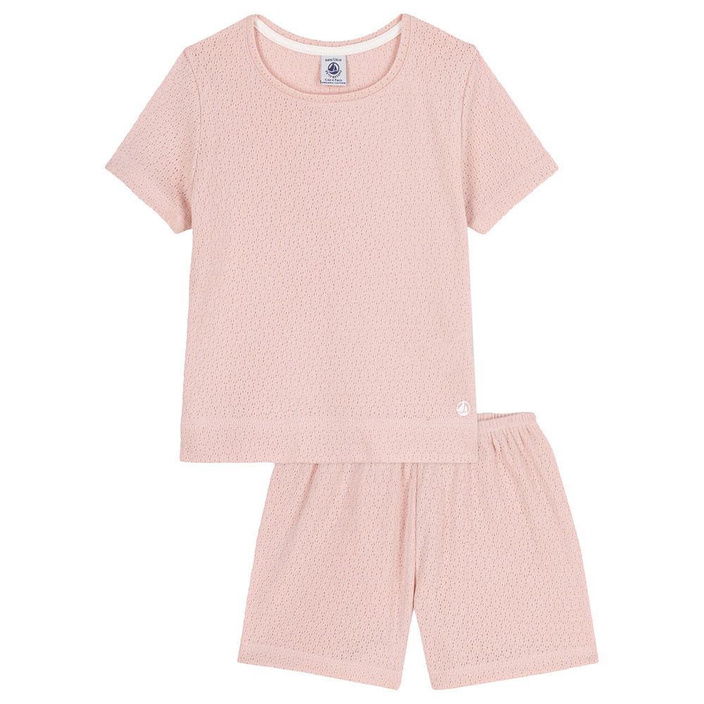 Petit Bateau - 2pc-Set - Girl's Openwork Cotton Pyjama Set - Pink