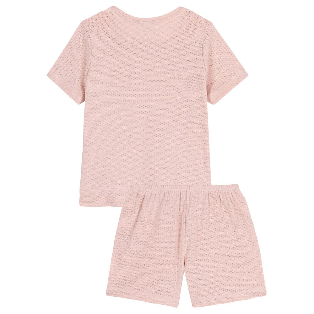 Petit Bateau - 2pc-Set - Girl's Openwork Cotton Pyjama Set - Pink