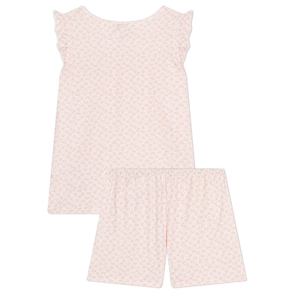 Petit Bateau - 2pc-Set - Girl's Short Floral Print Cotton Pajama Set