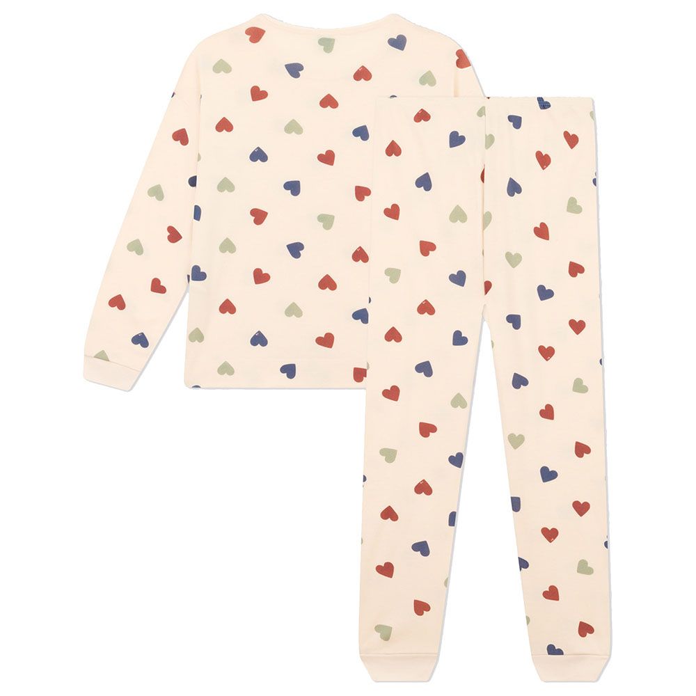 Petit Bateau - 2pc-Set - Girl's Heart-Pattern Cotton Pajama Set - Beige