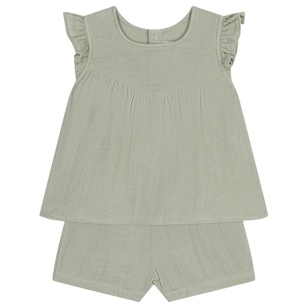 Petit Bateau - 2pc-Set - Baby's Cotton Gauze Blouse And Shorts - Green