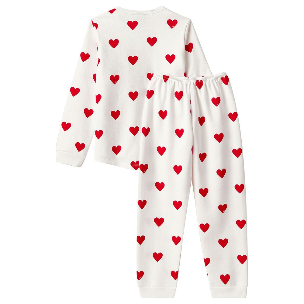 Petit Bateau - 2pc-Set - Girl's Hearts Print Fleece Pyjama Set - White