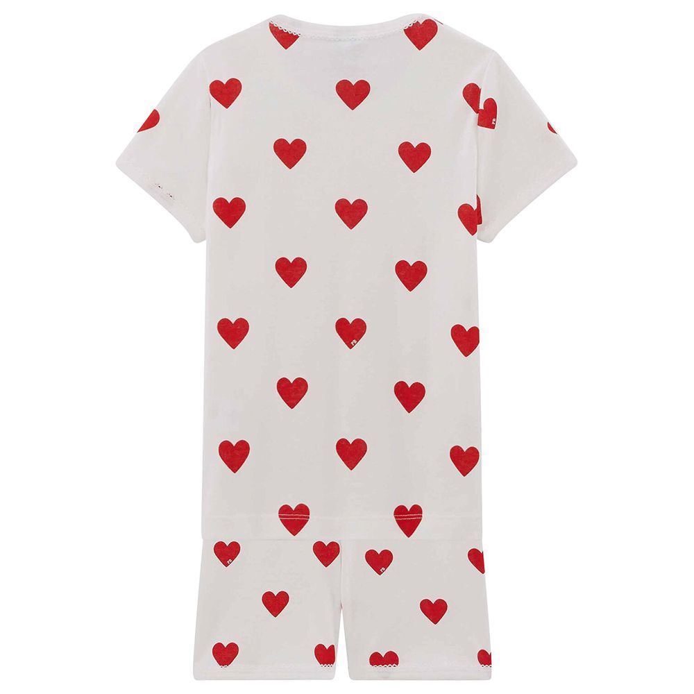 Petit Bateau - 2pc-Set - Girl's Heart Print Cotton Short Pyjama Set - White