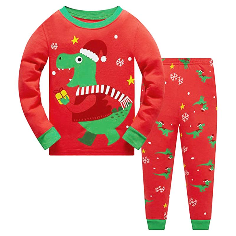 Sugar Rush - Christmas Dinosaur Printed Top & Bottom Set - Red