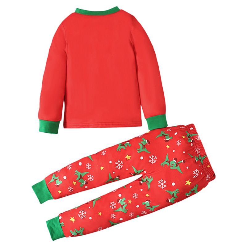 Sugar Rush - Christmas Dinosaur Printed Top & Bottom Set - Red