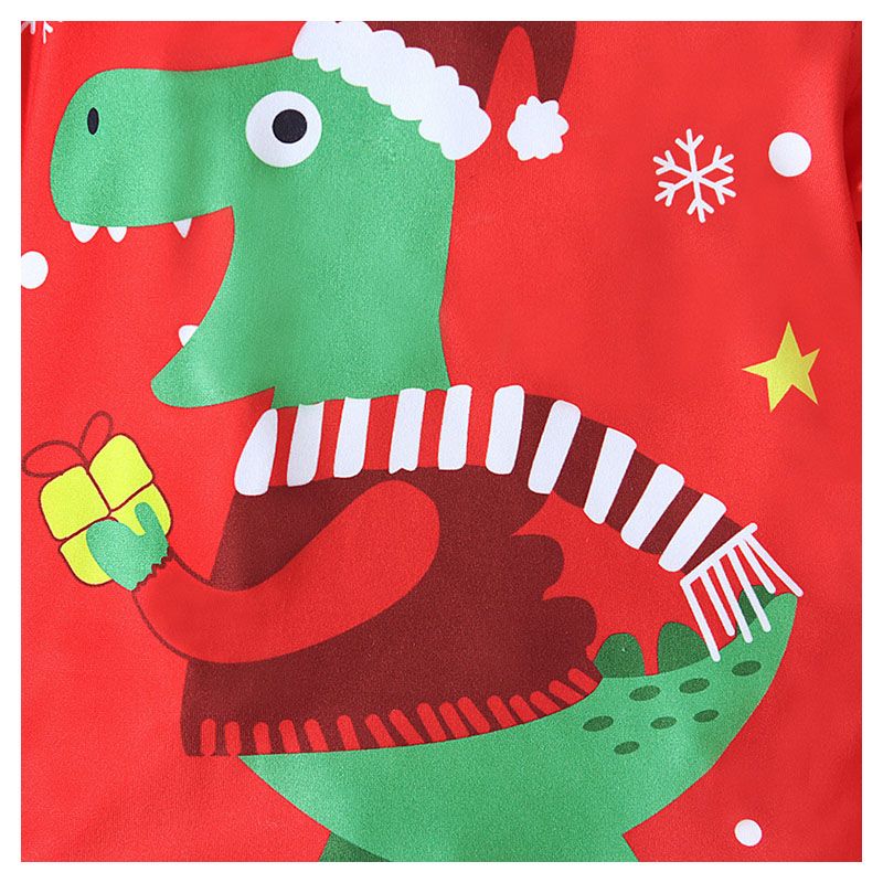 Sugar Rush - Christmas Dinosaur Printed Top & Bottom Set - Red