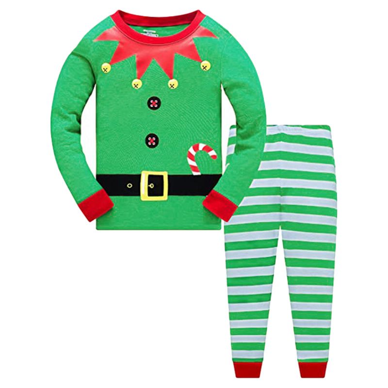 Sugar Rush - Christmas Striped Printed Top & Bottom Set - Green