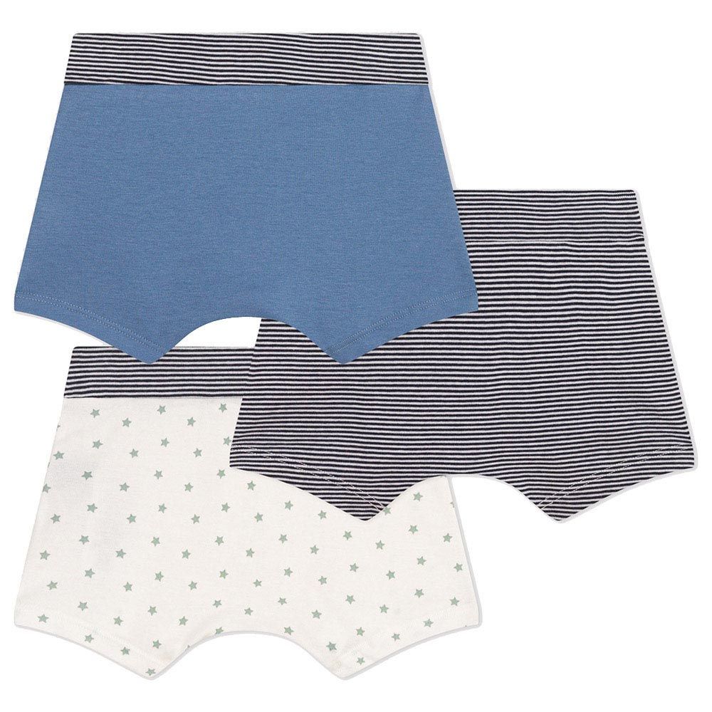 Petit Bateau - 3pc-Set - Boy's Cotton Boxers - Blue/White