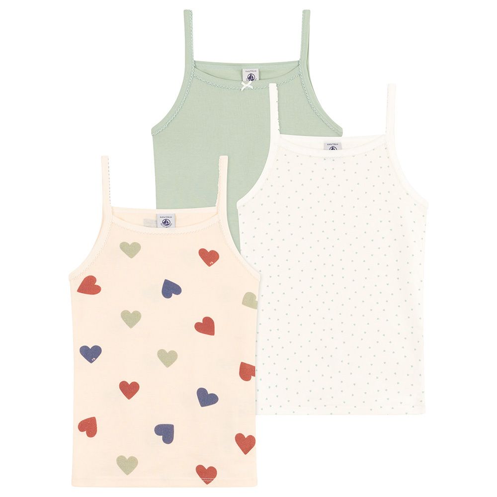 Petit Bateau - 3pc-Set -Girl's Heart Print Cotton Vests