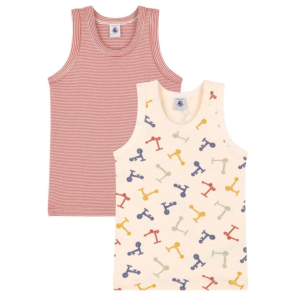 Petit Bateau - 2pc-Set - Boy's Scooter Print Cotton Vests