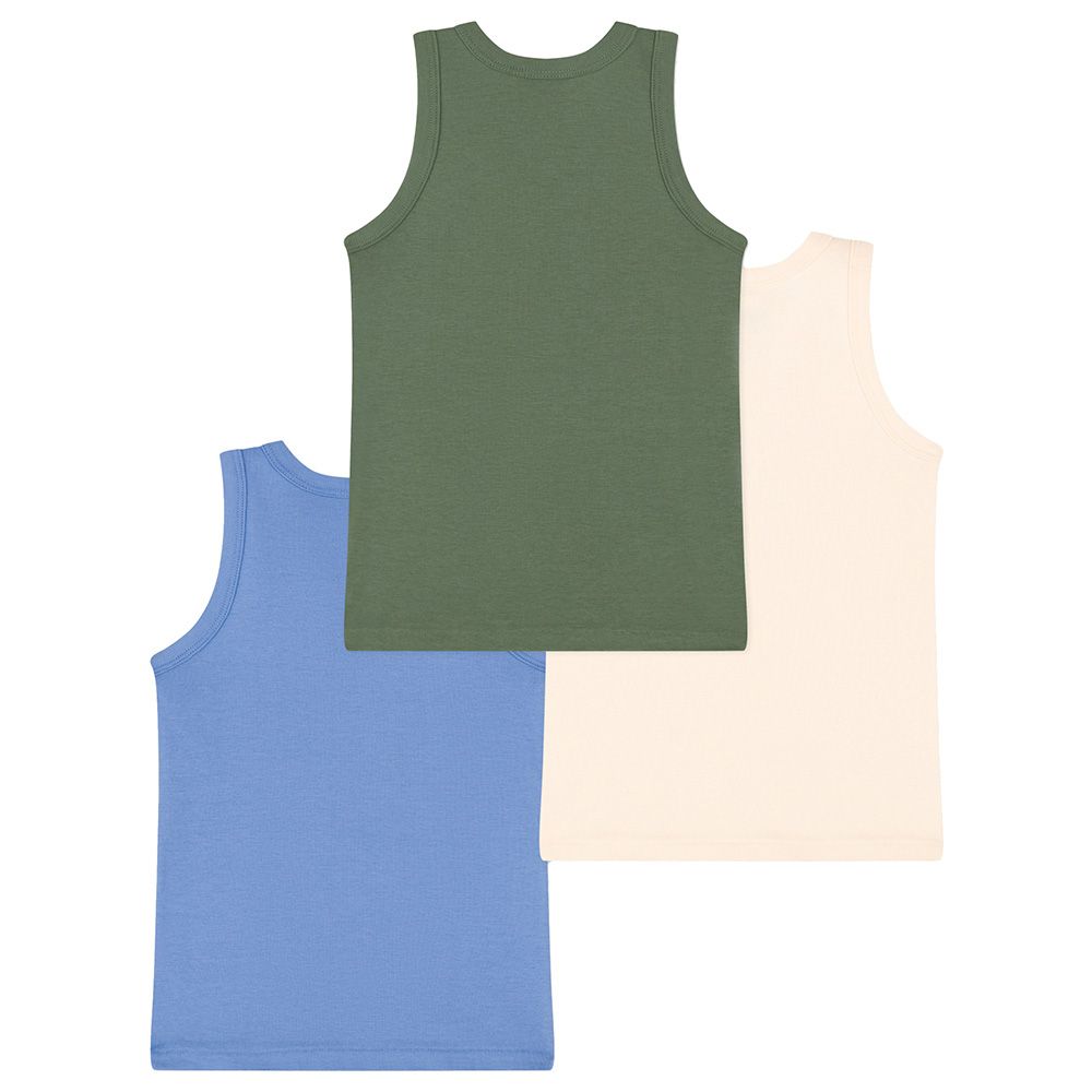 Petit Bateau - 3pc-Set - Boy's Plain Cotton Vest - Blue/Green