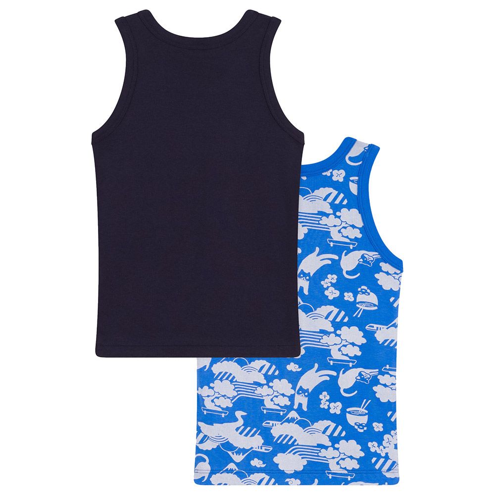 Petit Bateau - 2pc-Set - Boy's Cotton Vests - Blue/Black