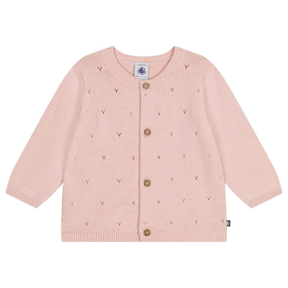 Petit Bateau - Baby's Openwork Knitted Cotton Cardigan - Pink