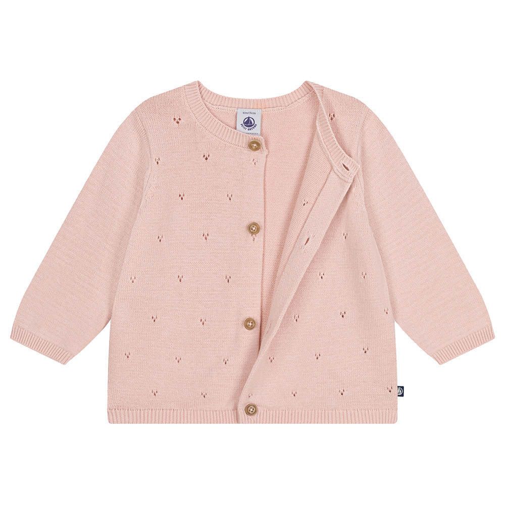 Petit Bateau - Baby's Openwork Knitted Cotton Cardigan - Pink