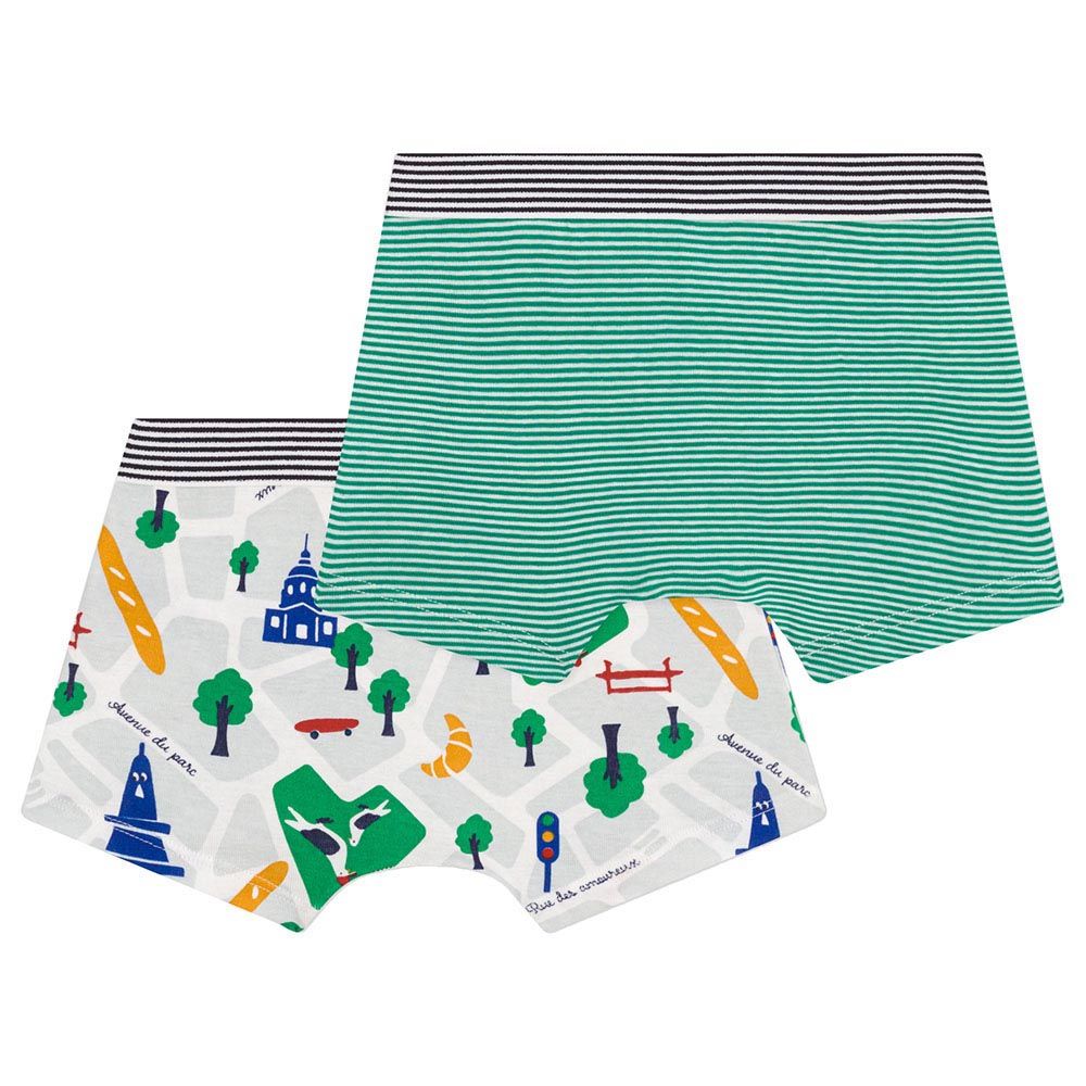 Petit Bateau - 2pc-Set - Boy's Cotton Paris Boxers - Green/White