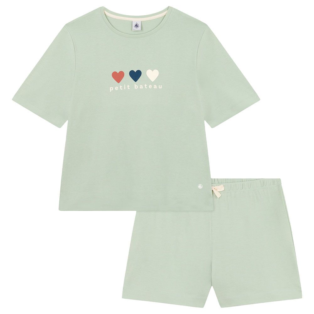 Petit Bateau - 2pc-Set - Girl's Plain Cotton Short Pajama Set - Green