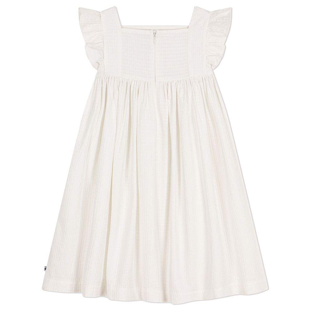 Petit Bateau - Girl's Sleeveless Textured Cotton Dress - White