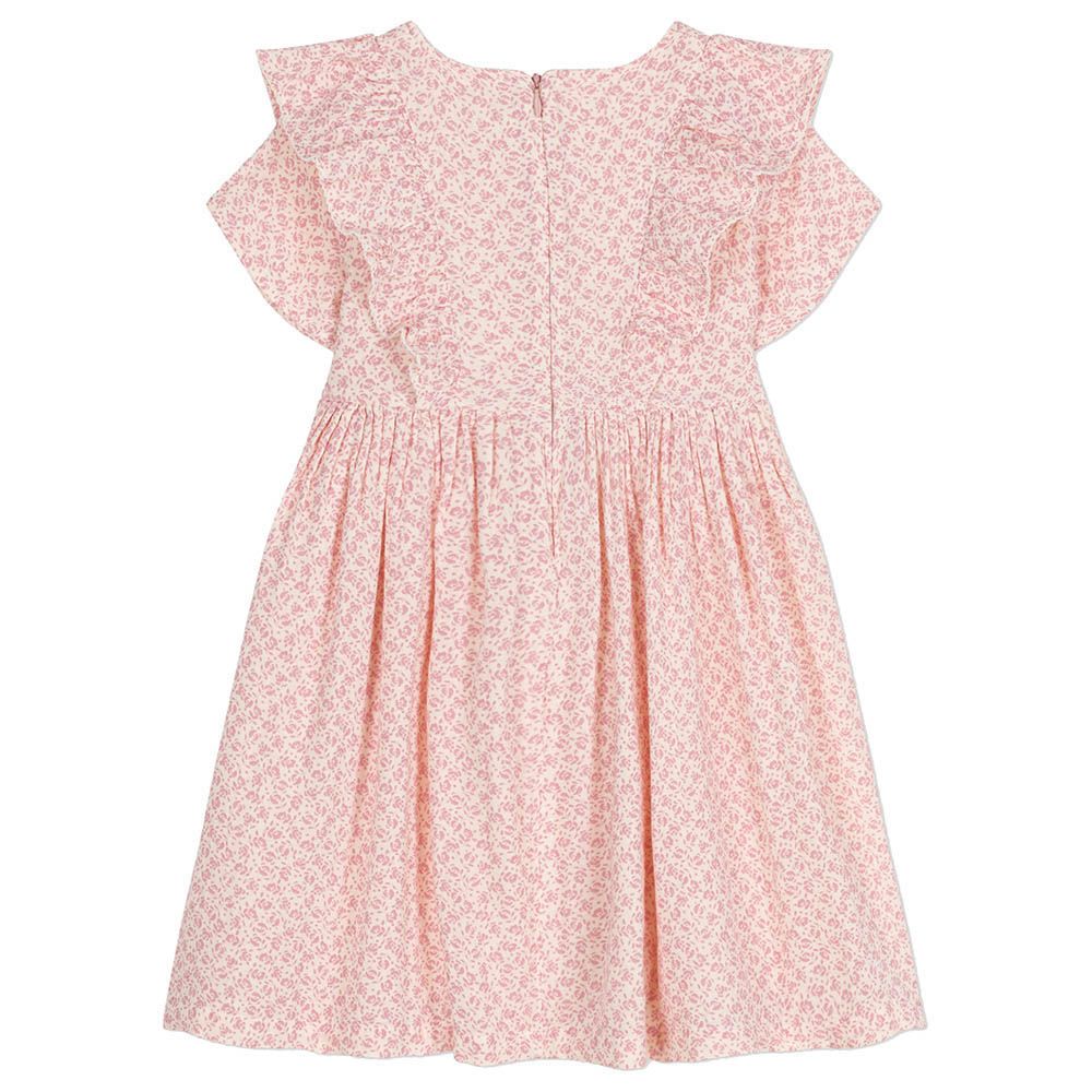 Petit Bateau - Girl's Short Sleeves Floral Cotton Gauze Dress - Pink