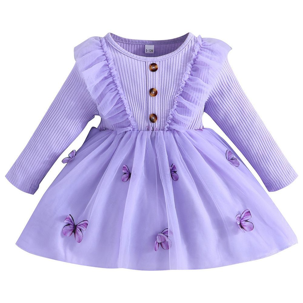 Sugar Rush - Embellished Round Neck Full Sleeves Dress - Purple