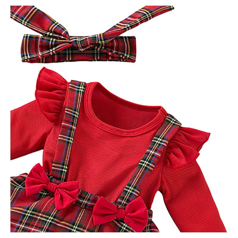 Sugar Rush - Christmas Checked Regular Fashion Dress - Red