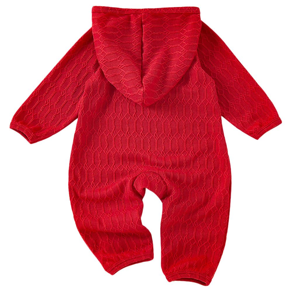 Sugar Rush - Christmas Solid Hoodie Romper - Red