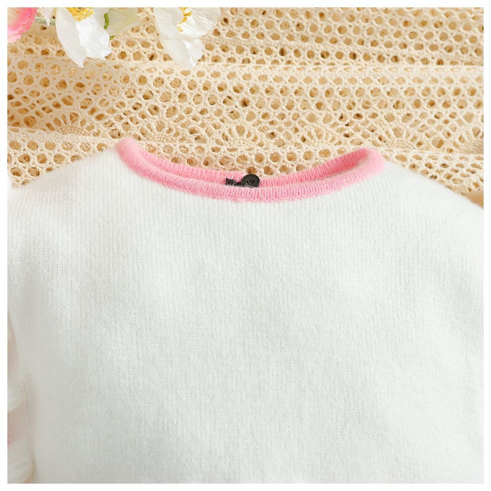 Sugar Rush - Colorblocked Round Neck Full Sleeves Onesie - White