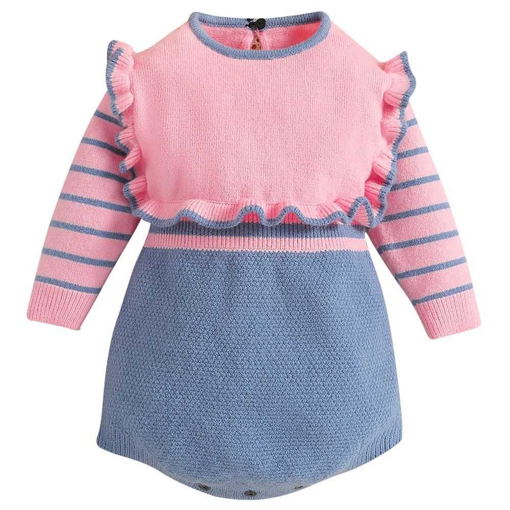 Sugar Rush - Colorblocked Round Neck Full Sleeves Onesie - Blue