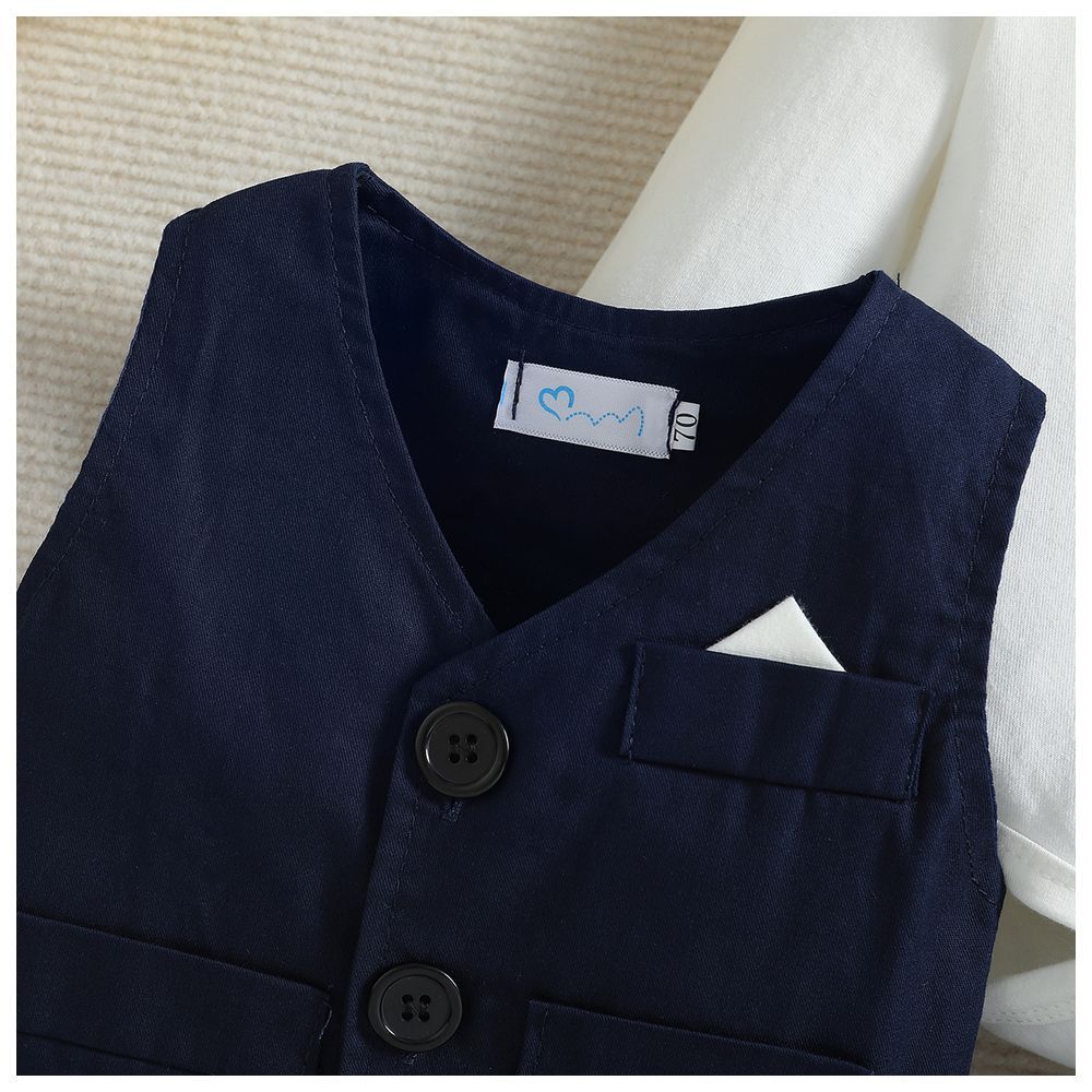 Sugar Rush - 2pc-Set - Solid Bodysuit, Waistcoat & Pants - Navy