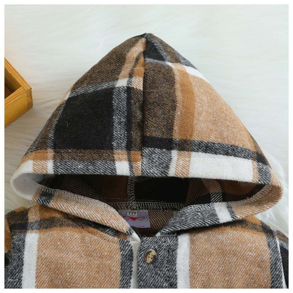 Sugar Rush - Checked Regular Hoodie Full Sleeves Jacket - Brown