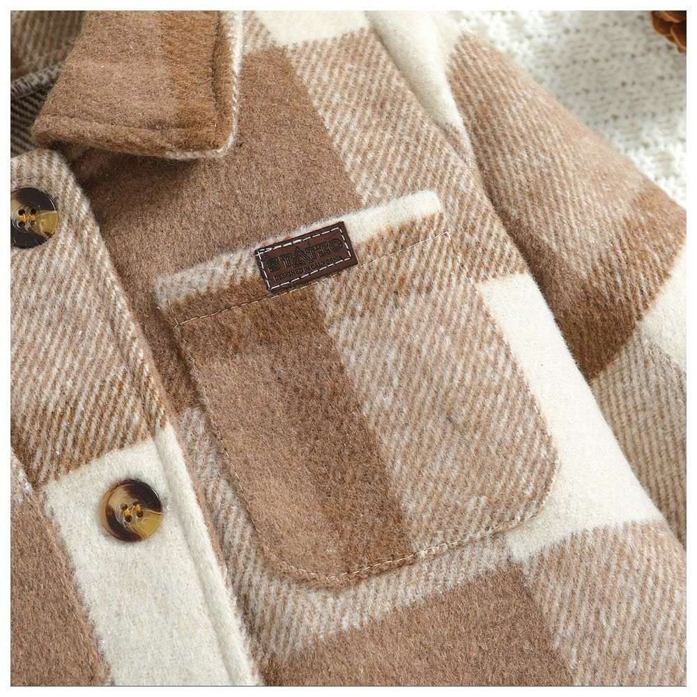 Sugar Rush - Checked Classic Full Sleeves Jacket - Khaki