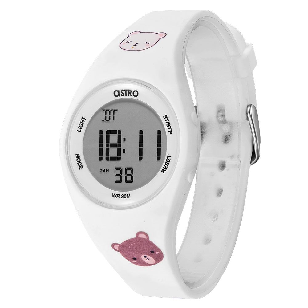 Astro - Kids Bear Printed Digital Dial Watch - White - 37 mm