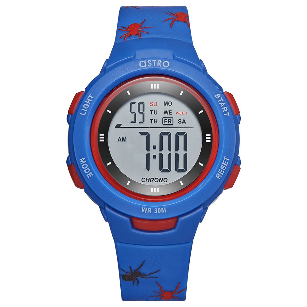 Astro - Digital Display And Polyurethane Strap Spider Print Watch - Dark Blue