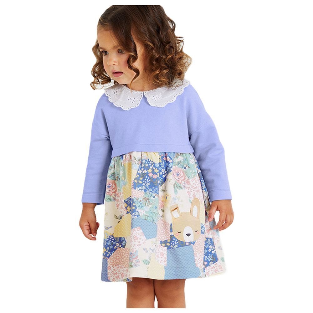 Sugar Rush - Girls Printed Round Neck Full Sleeves Dress - Blue