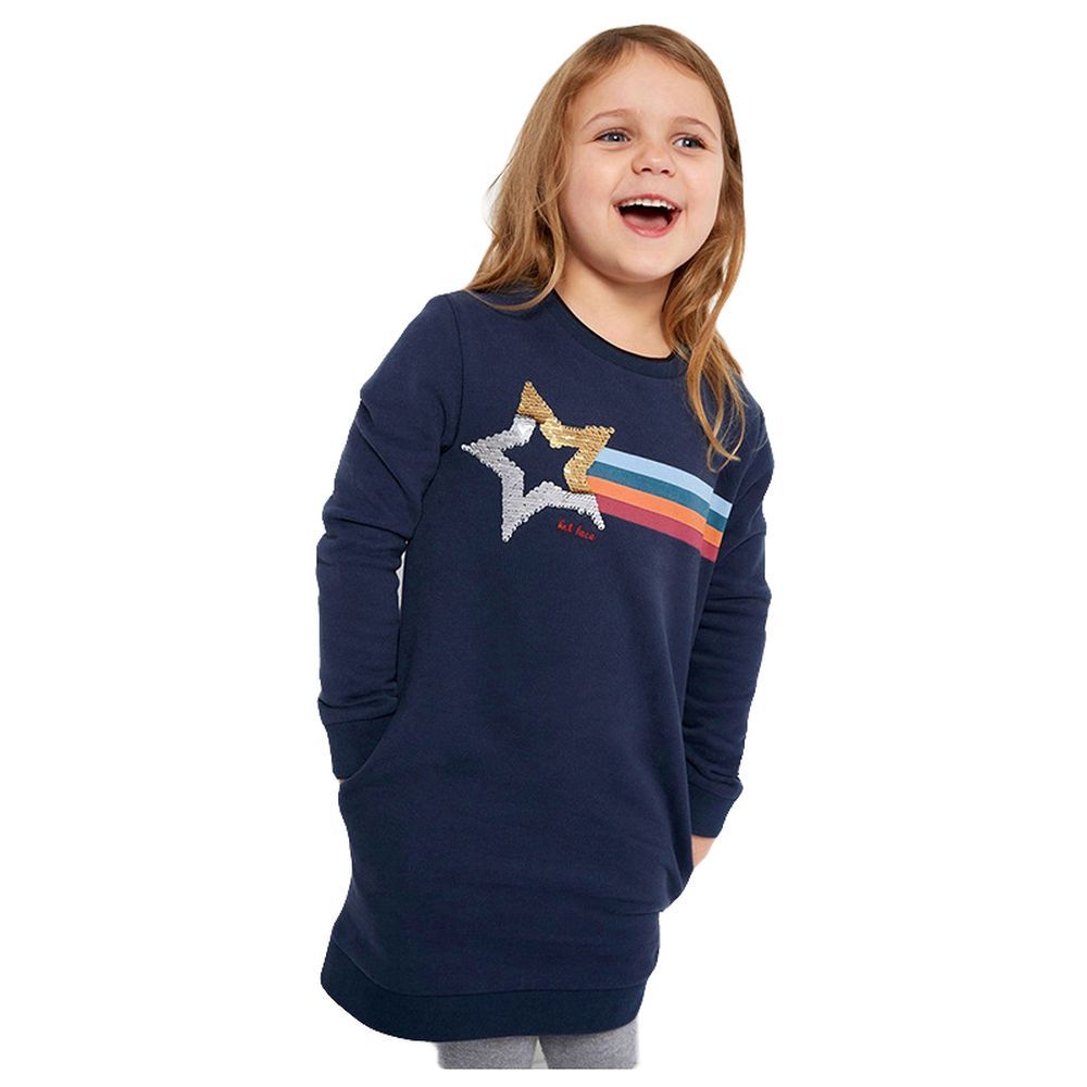 Sugar Rush - Girls Round Neck Full Sleeves Casual Dress - Navy